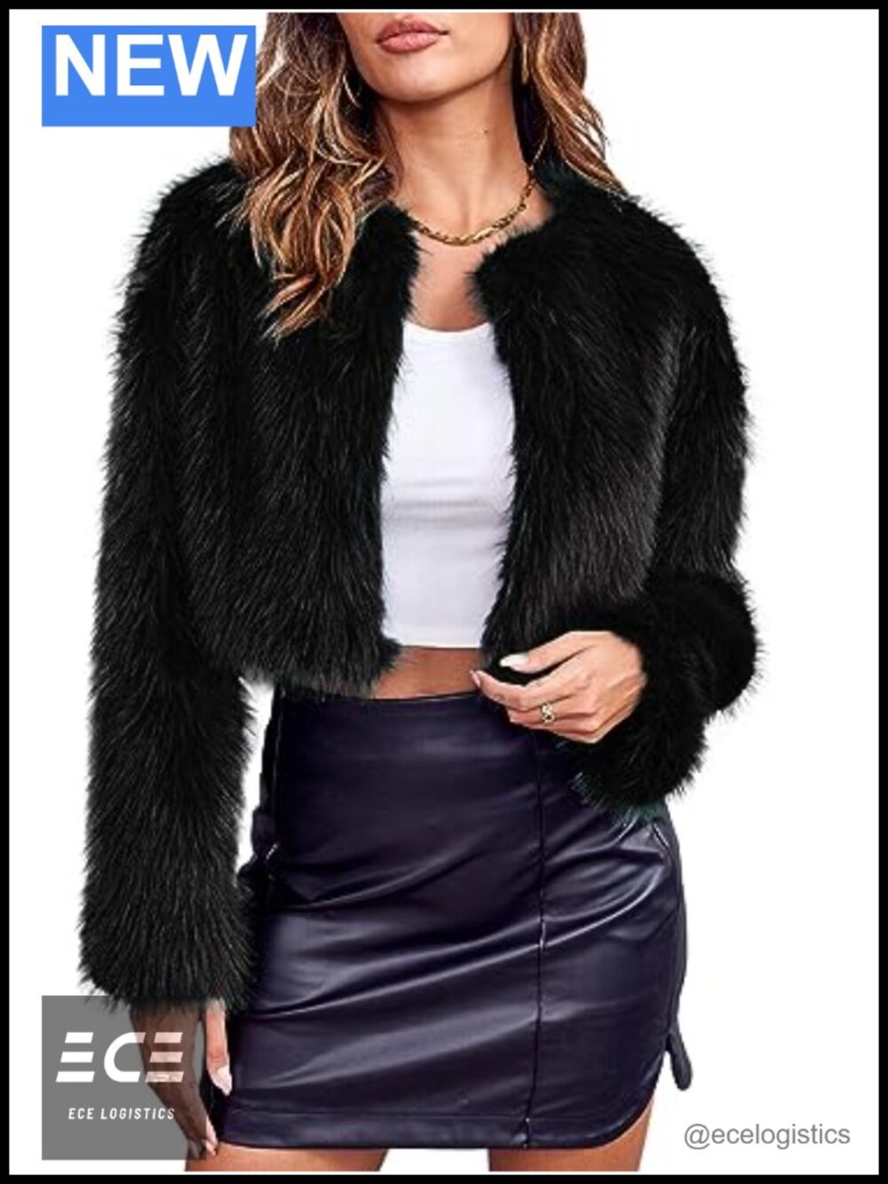 Womens Cropped Faux Fur Jacket Long Sleeve Fluffy Shaggy Coat